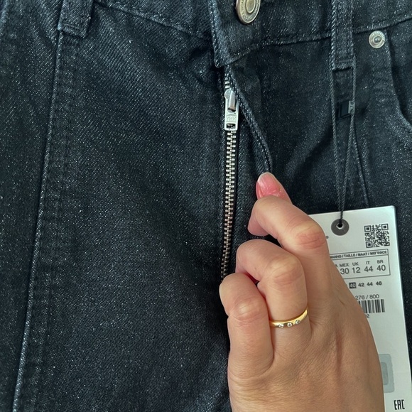 NWT ZARA The Panelled Slim Black Denim Pants Sz 40 - Picture 5 of 7